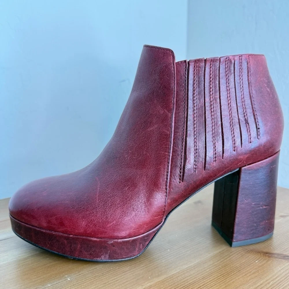 EILEEN FISHER Bird Burgundy Leather Platform Bootie Women’s Size 7.5